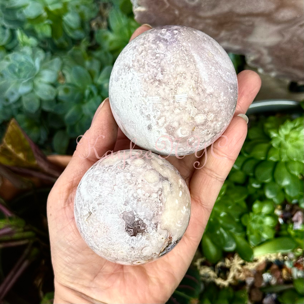 4Pcs Natural Pink Amethyst w Flower Agate Sphere 3.8-4 lbs