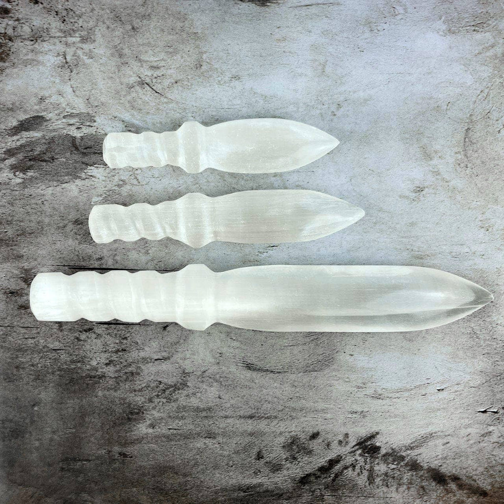 Hand Carved Crystal Selenite Knife with Twisted Handle: 40cm