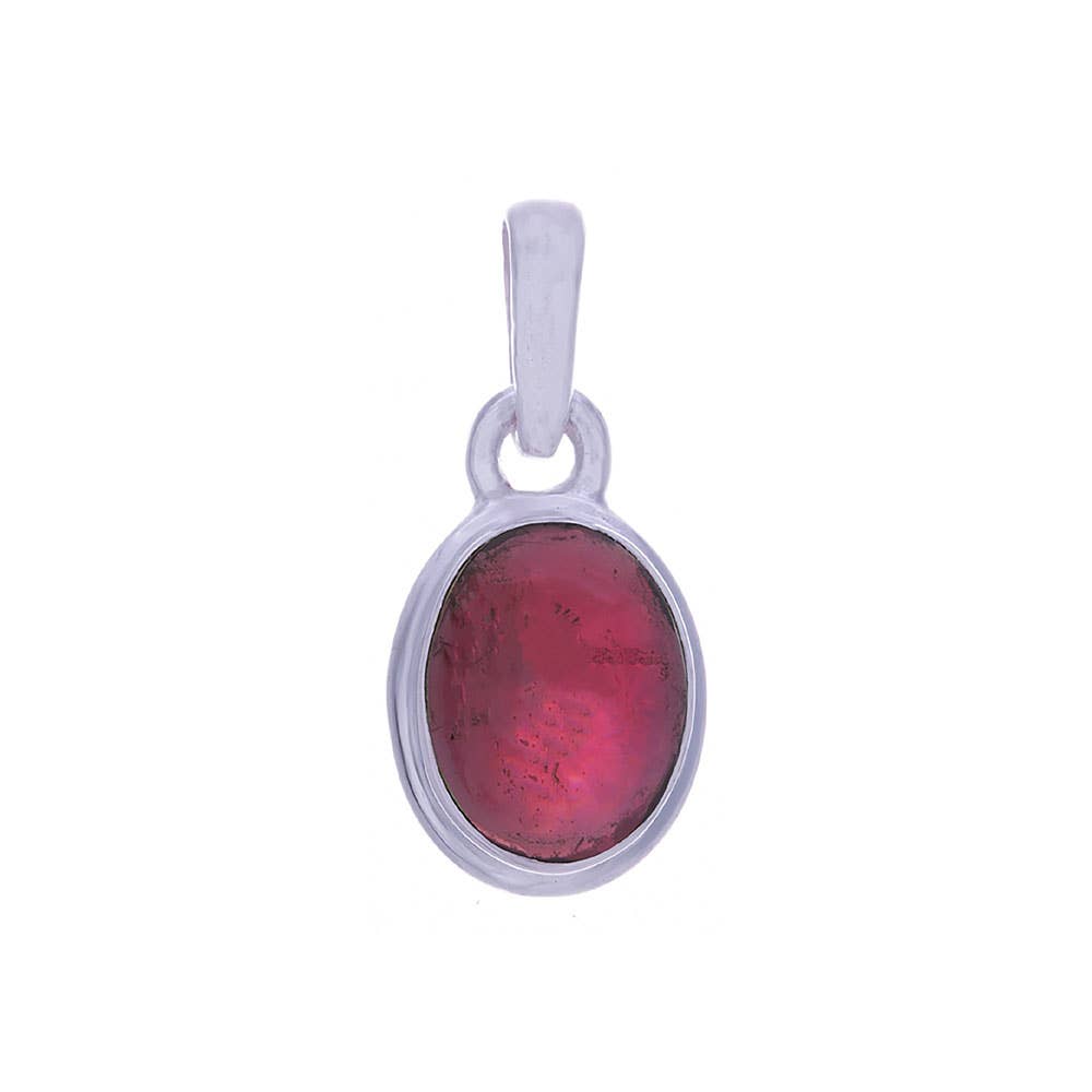 Sterling SIlver Garnet Simple Oval Pendant: Sterling Silver