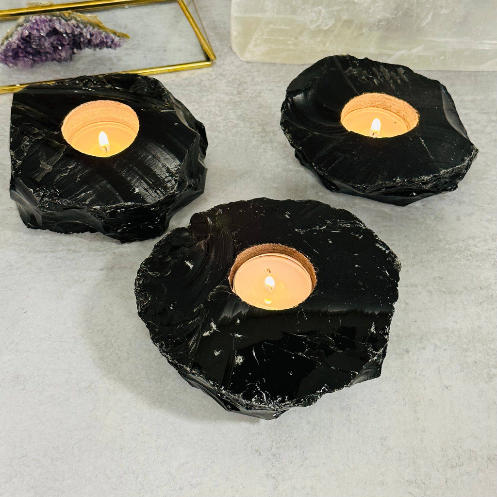 Crystal Obsidian Votive Tea Light Candle Holder