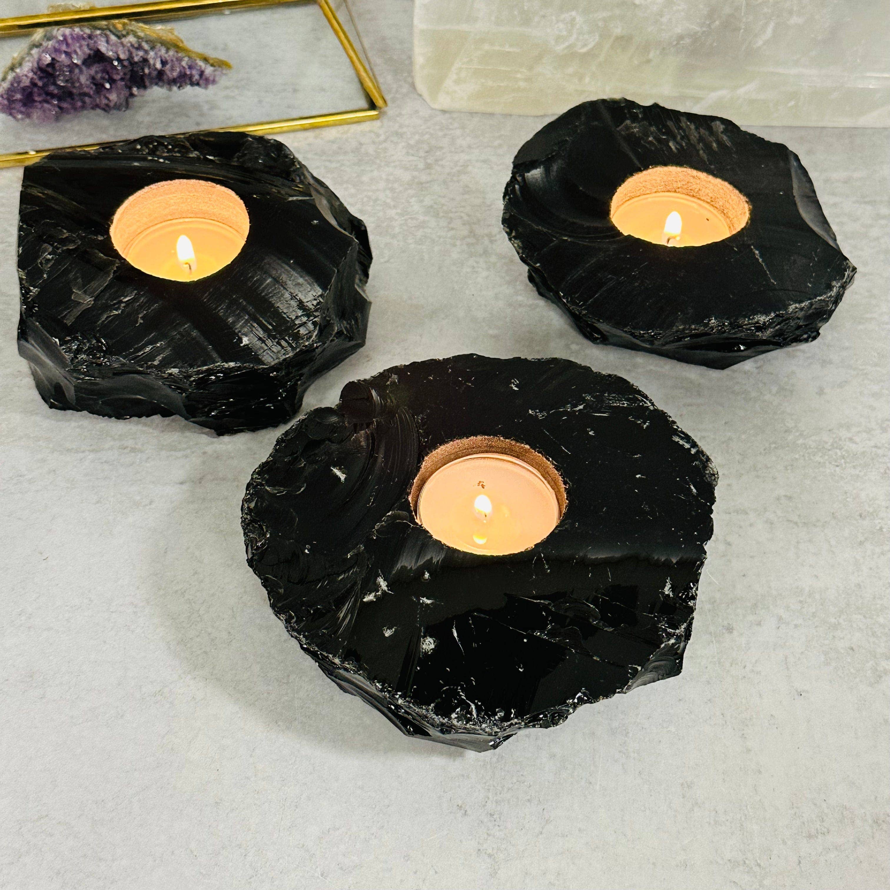 Crystal Obsidian Votive Tea Light Candle Holder