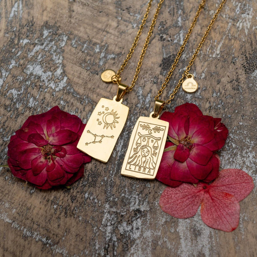 Zodiac Tarot Card & Astrology Necklace: Gold Plated / Virgo