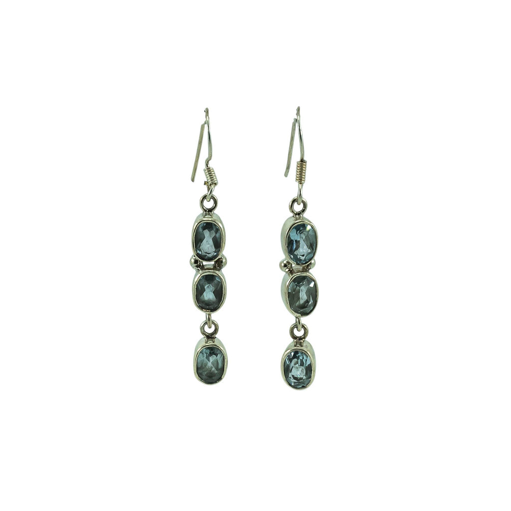 Blue Topaz Gemstone Earrings Sterling Silver 925 Dangling