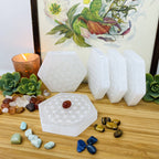 Crystal Selenite Hexagon Engraved Flower of Life