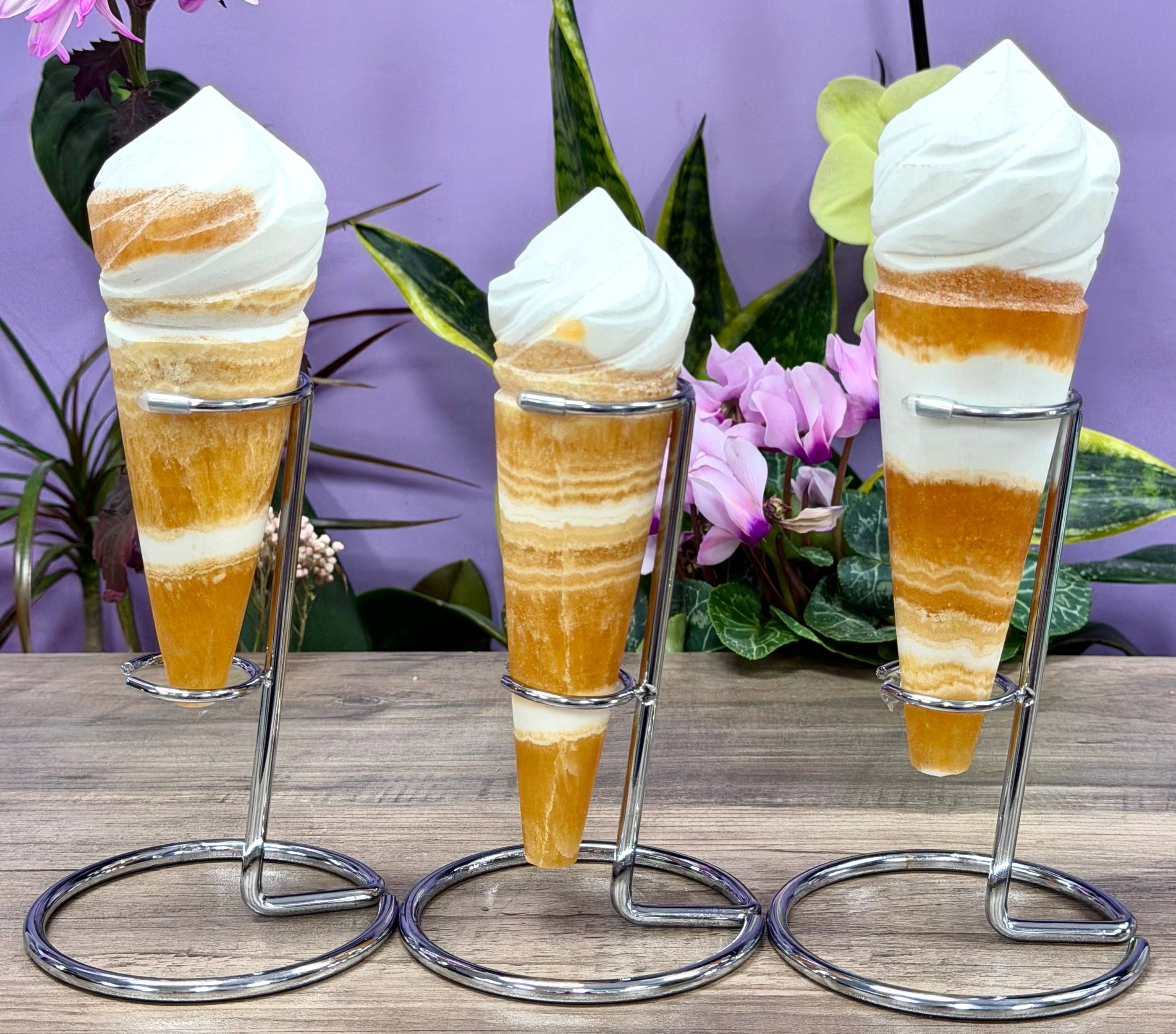 Wholesale 3-4 pcs Orange Calcite Ice Cream Cone w Stand