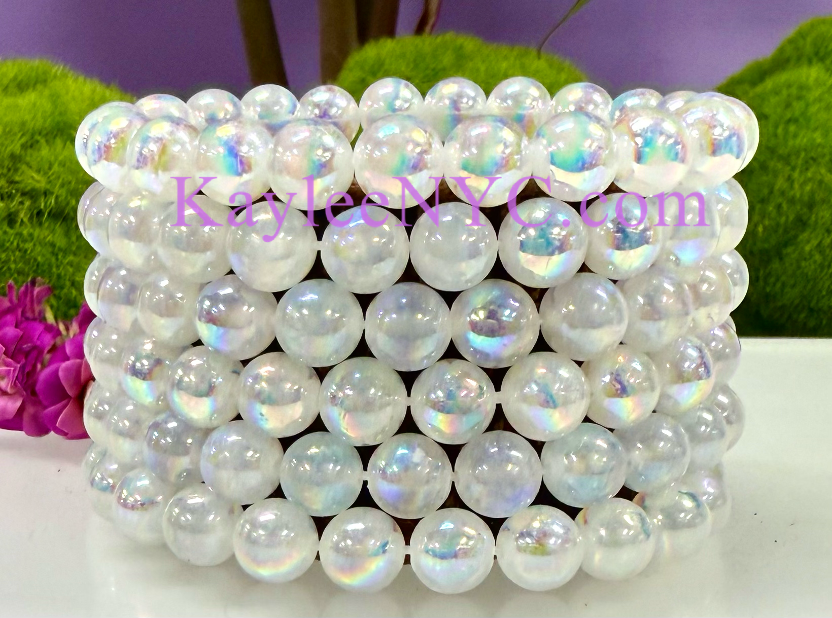 8mm Angel Aura Selenite Crystal Healing Stretch Bracelet