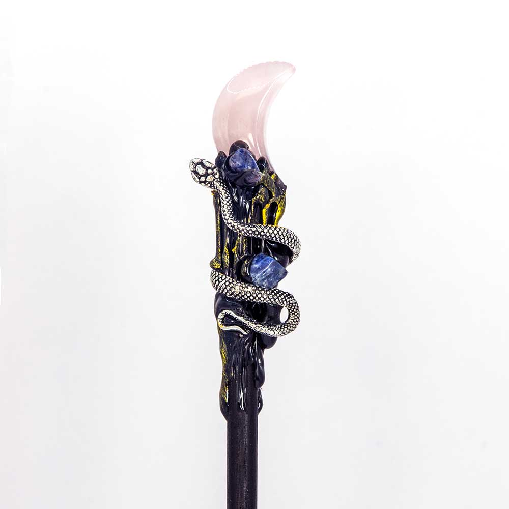Magic Wand w/ Gift Box - Rose Quartz Moon & Snake (Each): Rose quartz