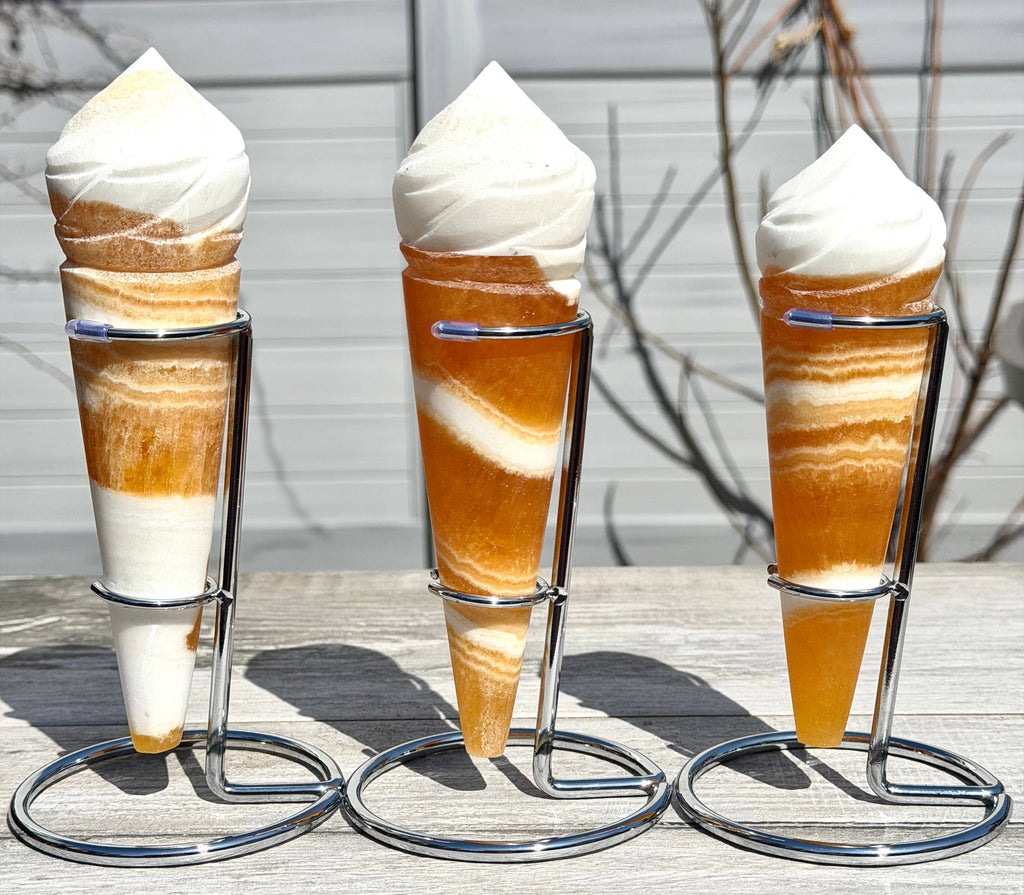 Wholesale 3-4 pcs Orange Calcite Ice Cream Cone w Stand
