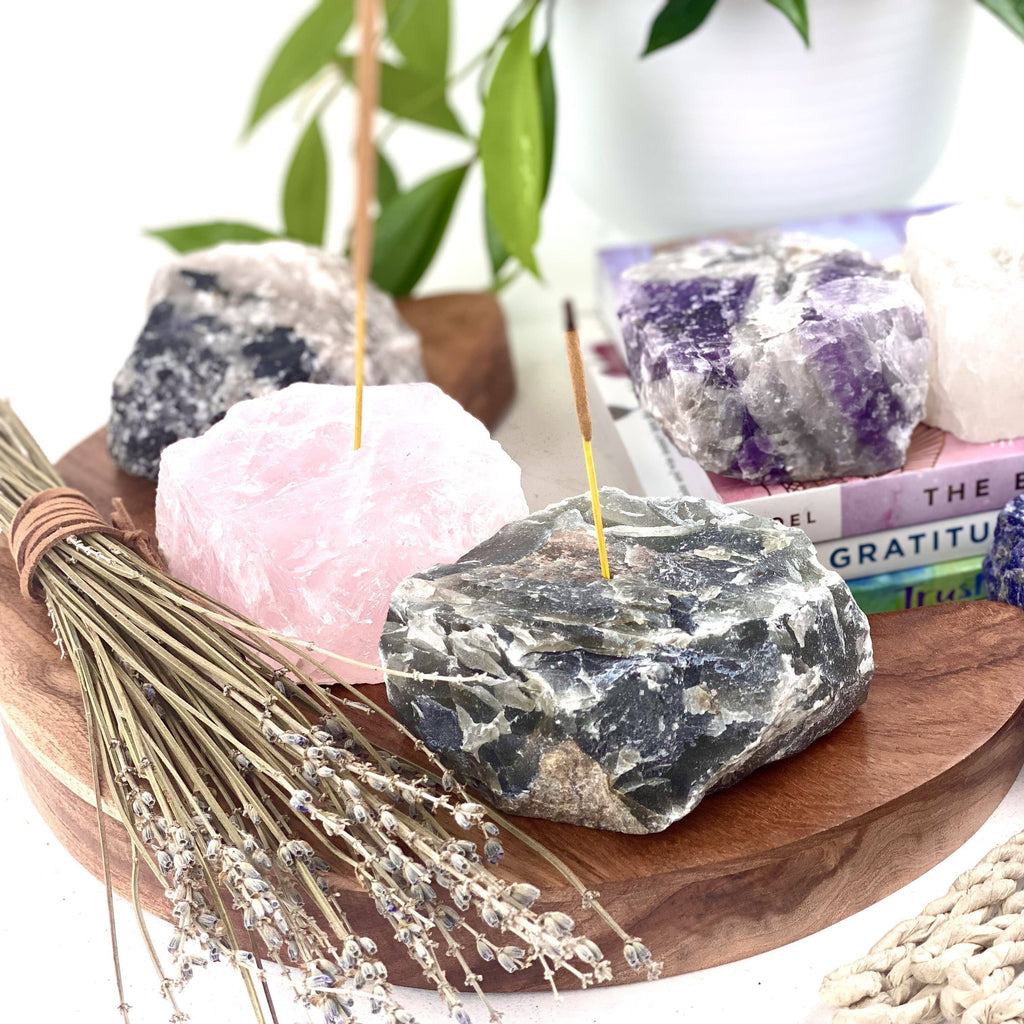 Rough Stone Crystal Incense Burner - Incense Holder: Rose Quartz