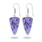 Charoite Earrings – Silver-Plated Bezel, Handmade Design