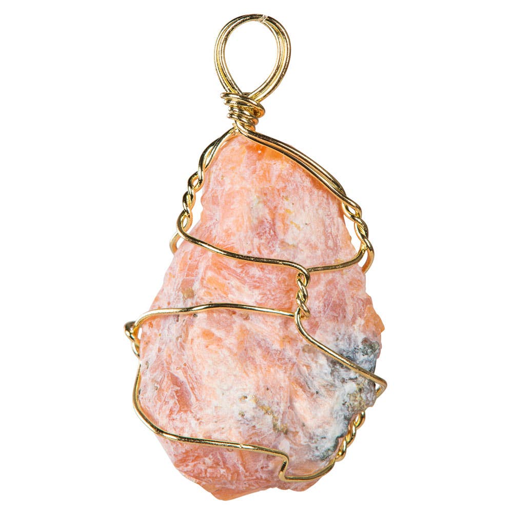 Wire Wrap Rough Stone And Gold Pendants: Sunstone