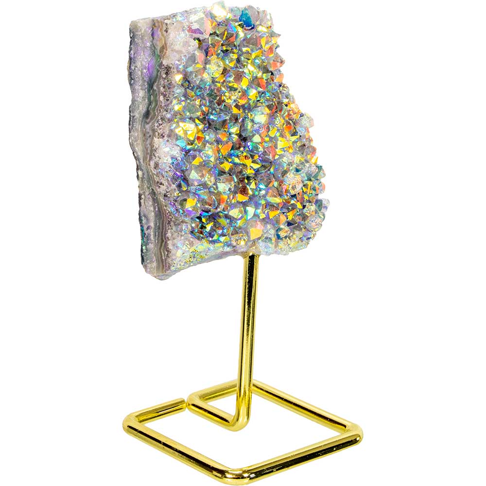 Gemstone Angel Aura Amethyst Cluster on Metal Stand (Each): Amethyst
