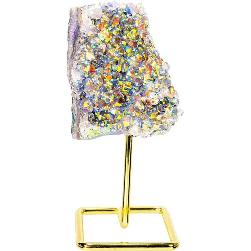 Gemstone Angel Aura Amethyst Cluster on Metal Stand (Each): Amethyst