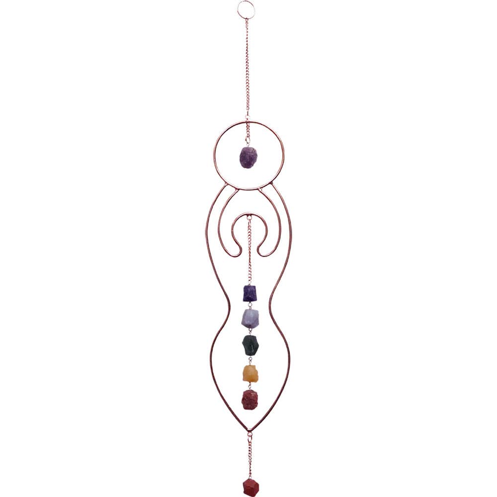 Metal Wall Hanging Chakra Goddess w/ Rough Chakra Gemstones