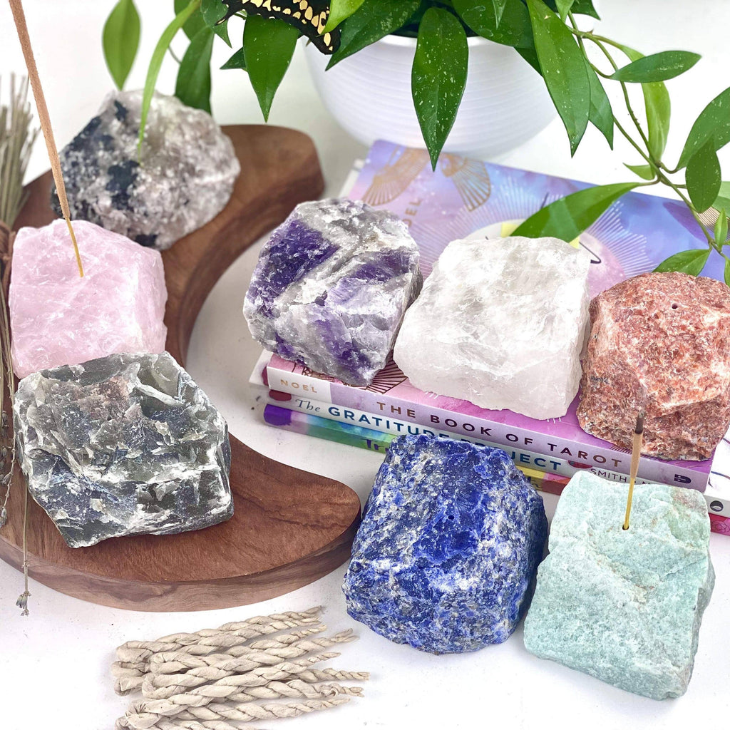 Rough Stone Crystal Incense Burner - Incense Holder: Rose Quartz