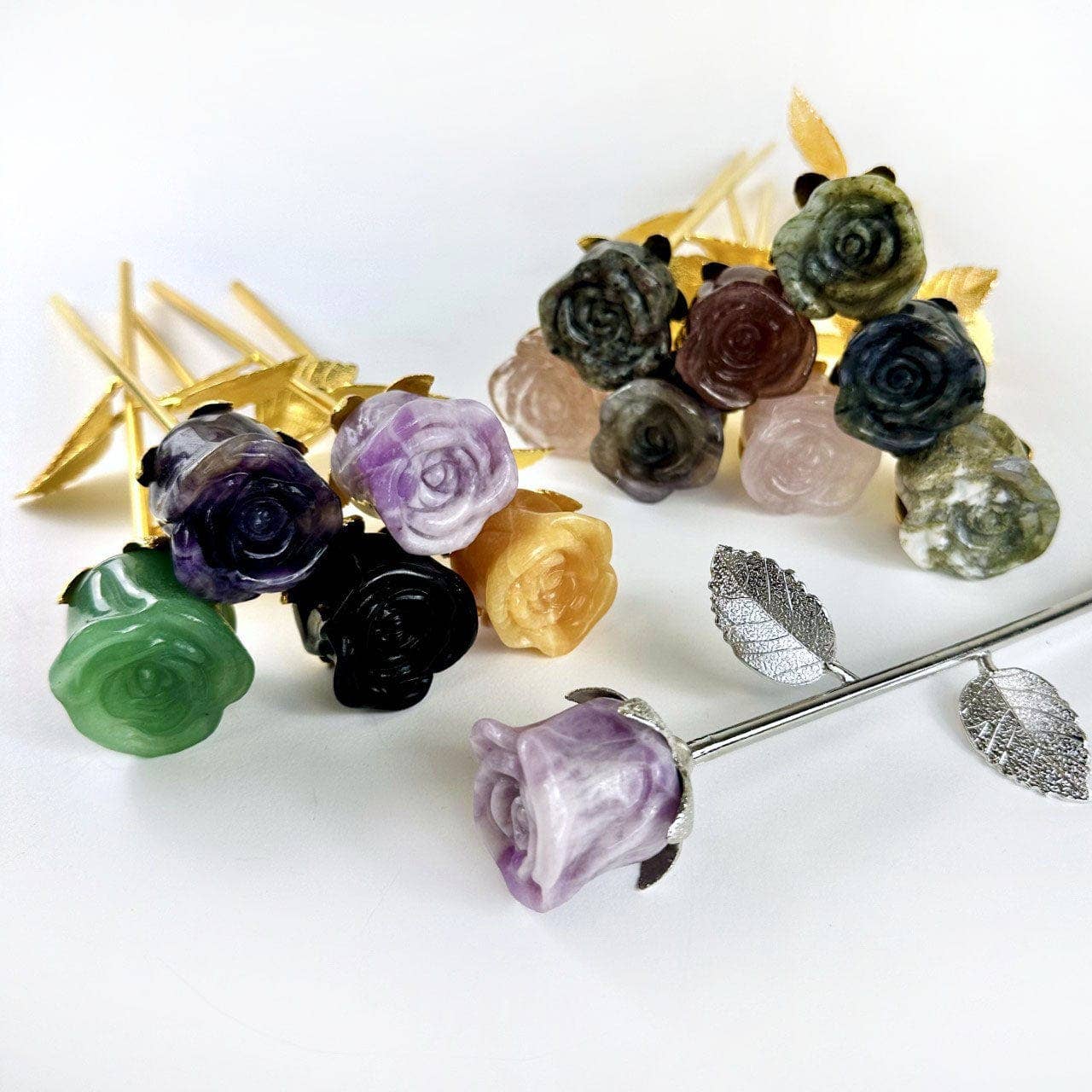 Crystal Rose - Carved Stone -: Yooperlite / Gold