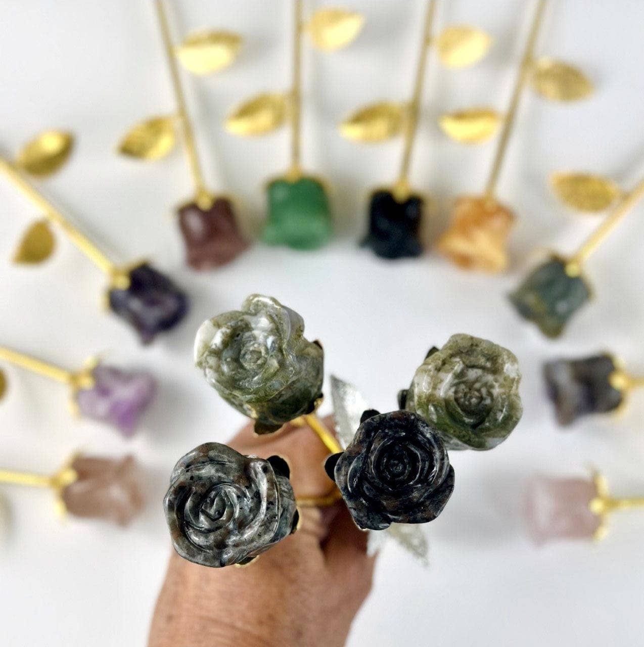 Crystal Rose - Carved Stone -: Yooperlite / Gold