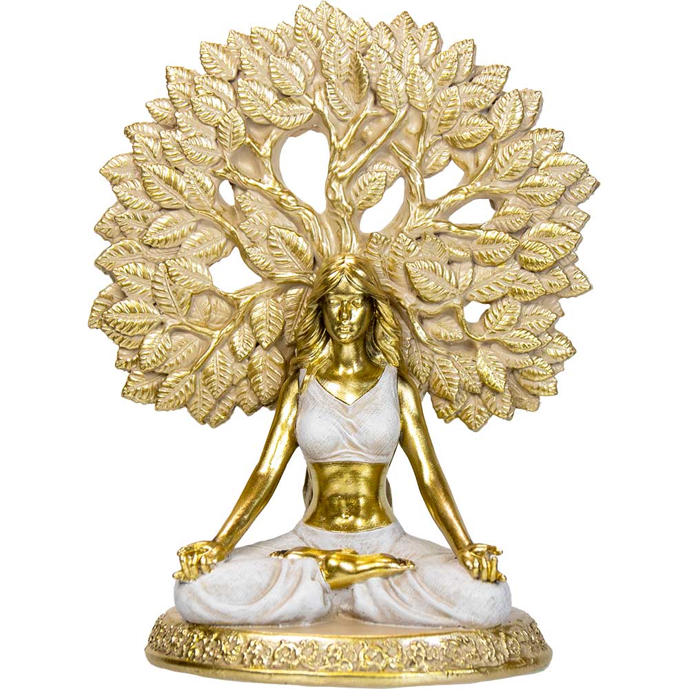 Polyresin Statue Yoga Lady w/Tree of Life (Each): Yoga Lady with Tree of Life