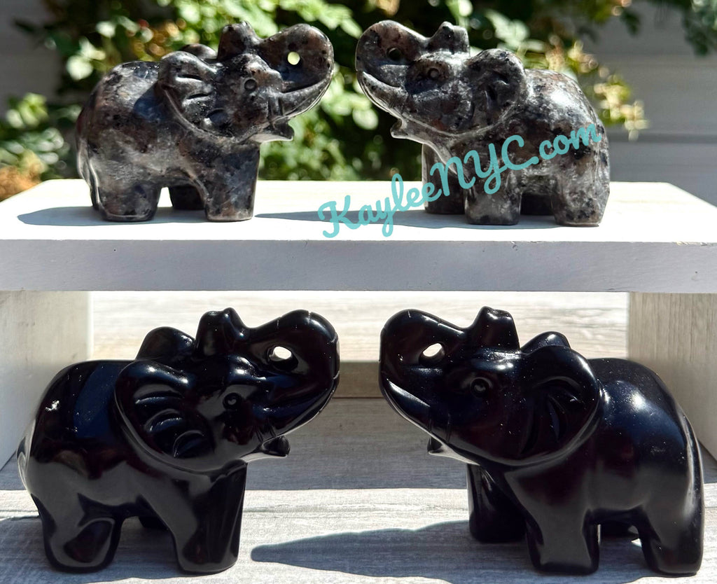 8.5 cm Natural Black Obsidian Yooperlite Elephants Healing