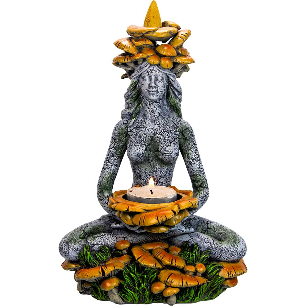 Backflow Incense & T-Light Holder - Forest Mushroom Goddess: Goddess