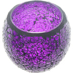 Glass Mosaic Votive Holder Round w/ LED T-Light - Purple