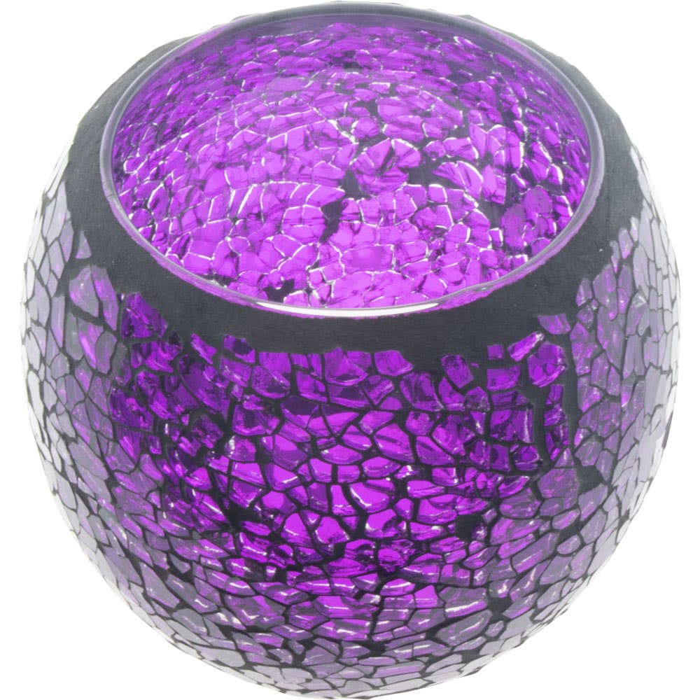 Glass Mosaic Votive Holder Round w/ LED T-Light - Purple