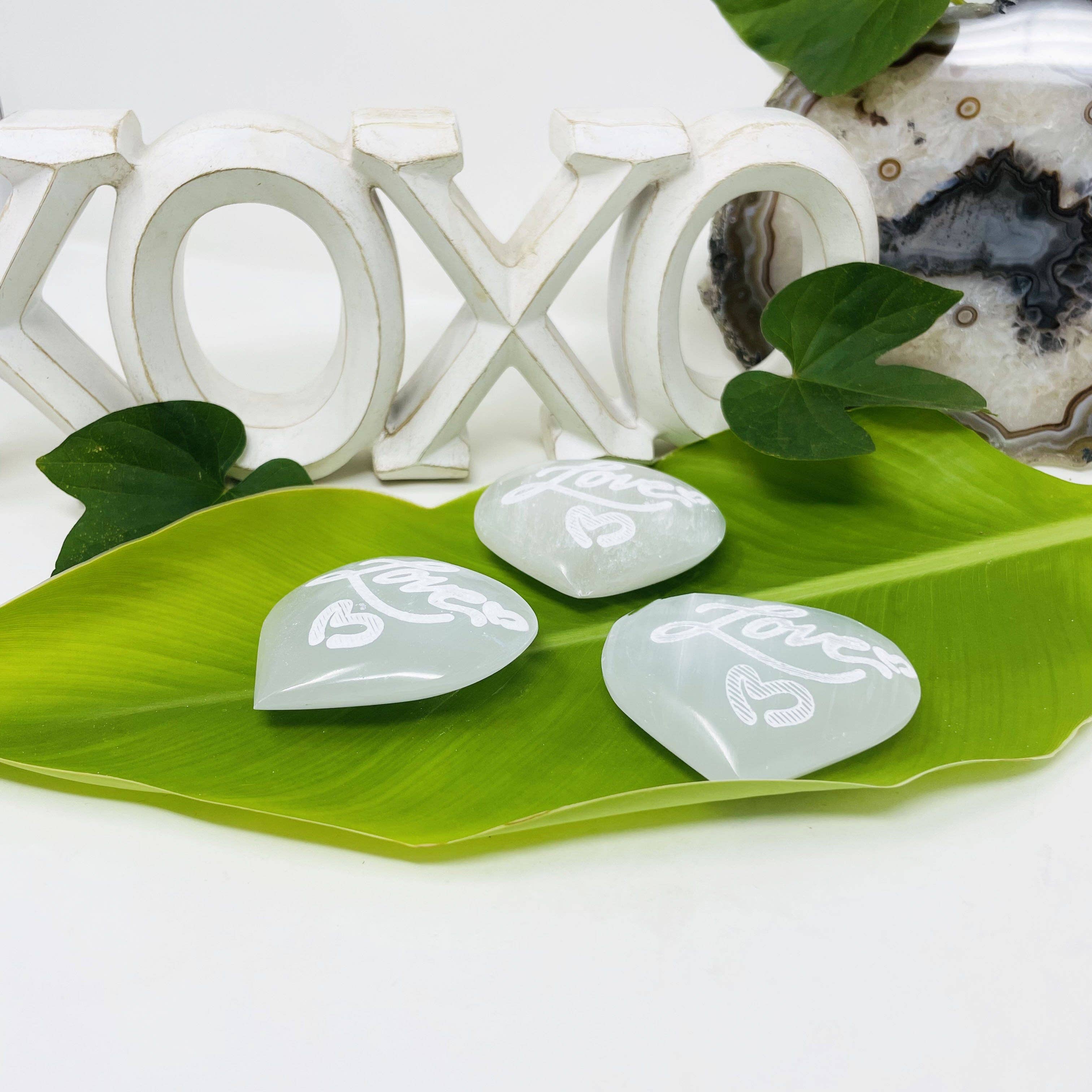 Selenite Engraved "Love"  Crystal Heart