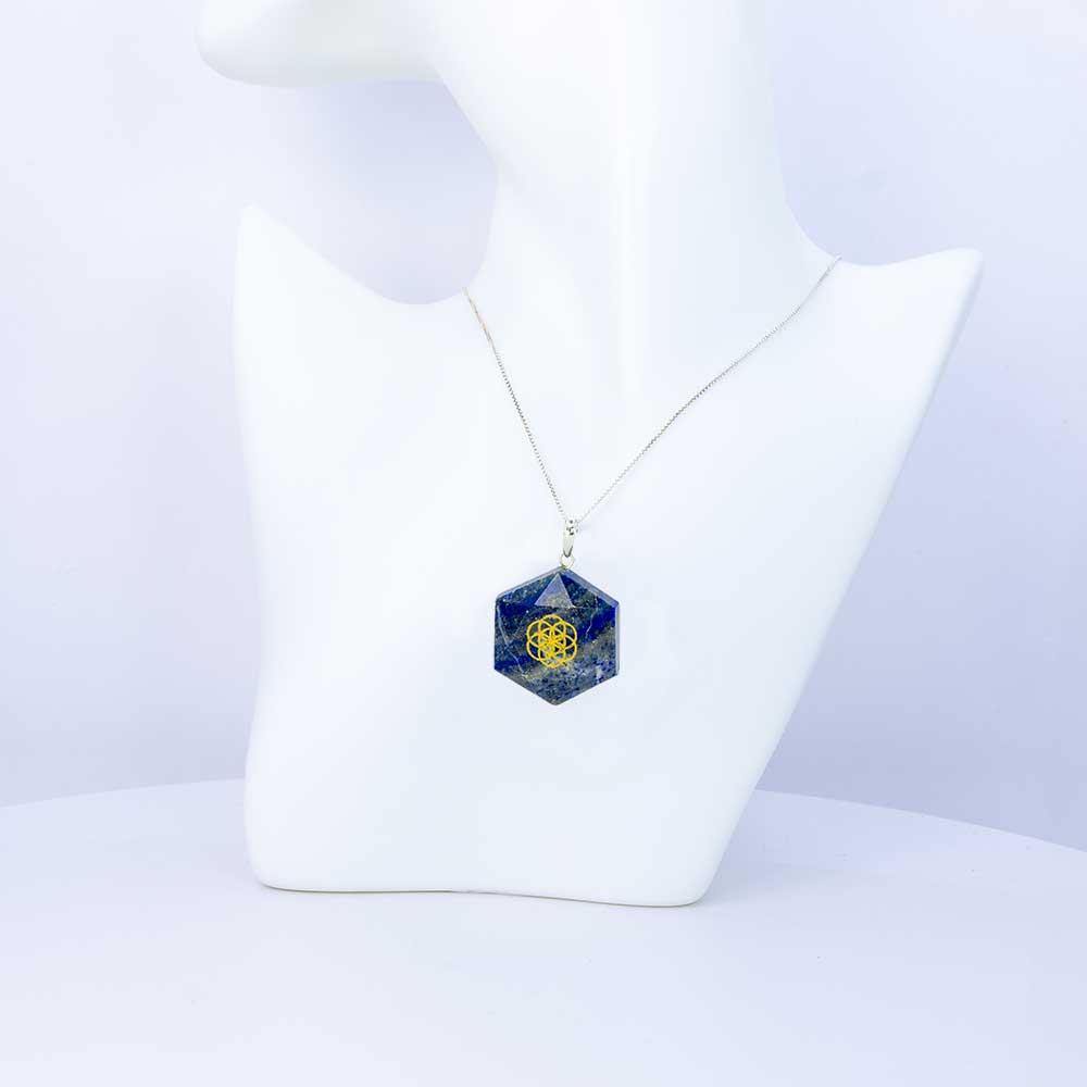 Gemstone Pendant Faceted Hexagon Seed of Life - Lapis (Each): Lapis