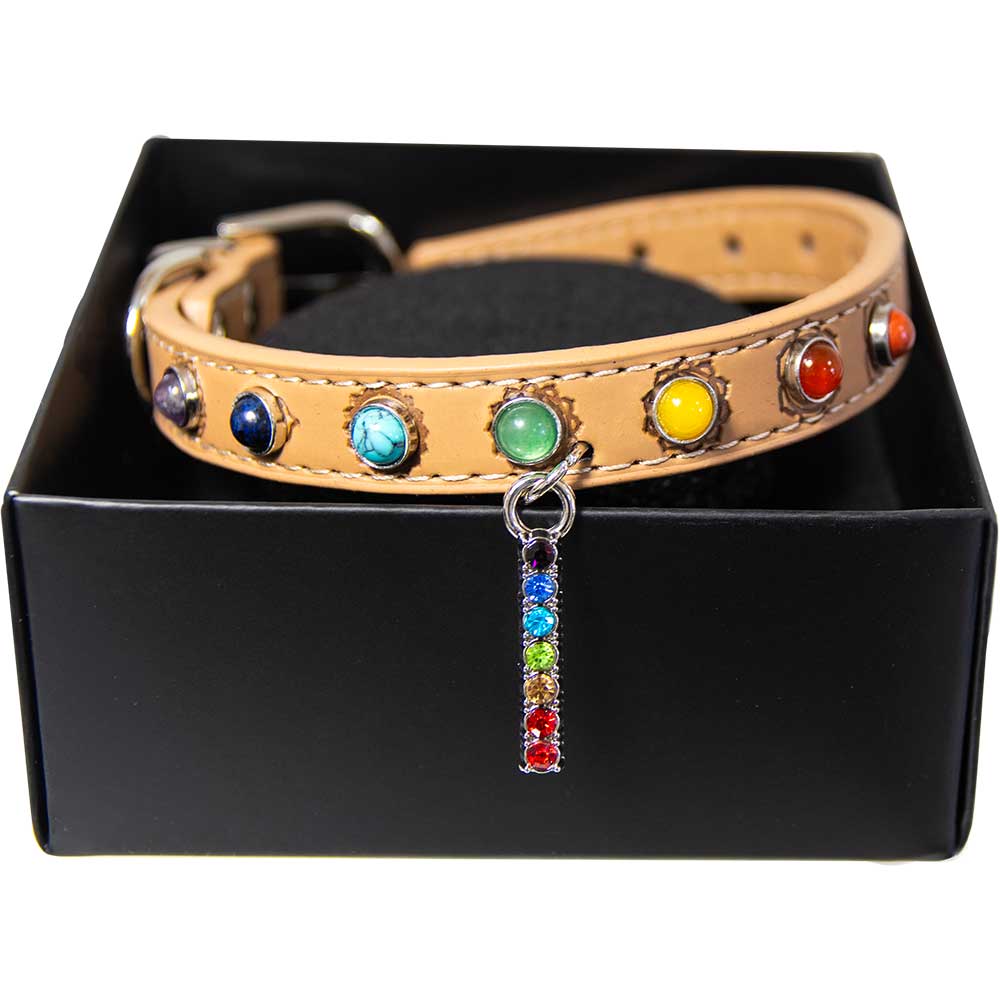 Vegan Leather Dog Collar - 7 Chakras - Large (Each)