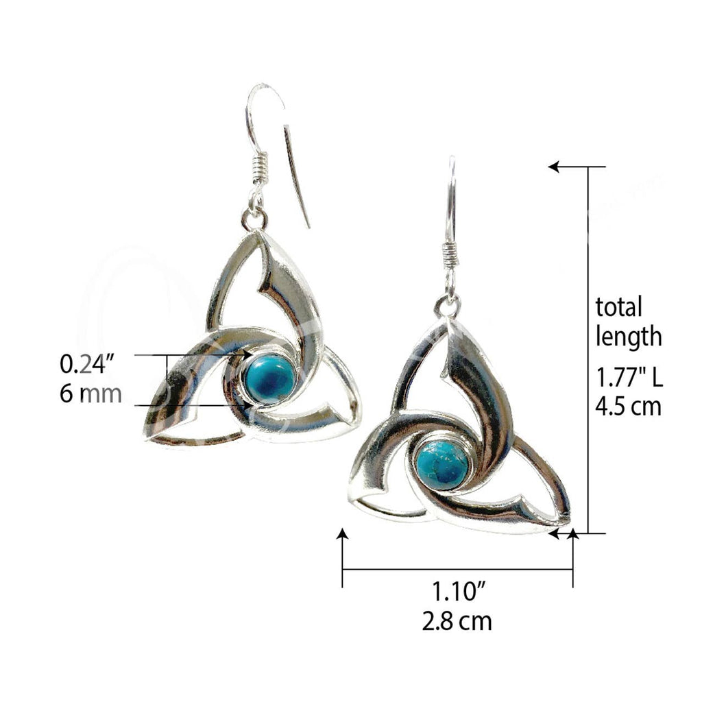 STERLING SILVER - EARRINGS TRIQUETRA CHRYSOCOLLA 1"W X