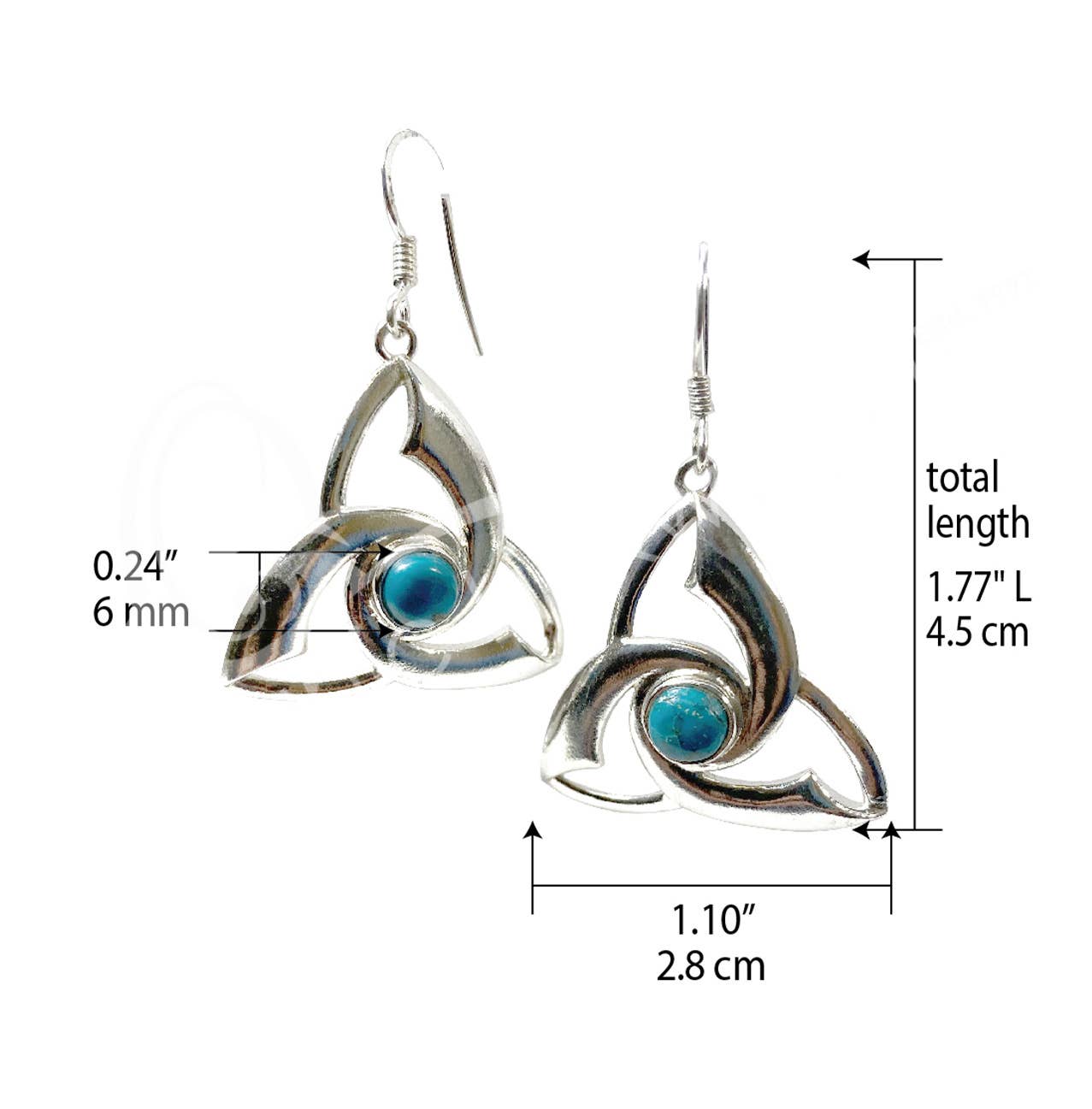STERLING SILVER - EARRINGS TRIQUETRA CHRYSOCOLLA 1"W X