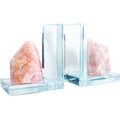 Glass L Shaped Bookends - Rose Quartz Rough (Set of 2): Rose Quartz