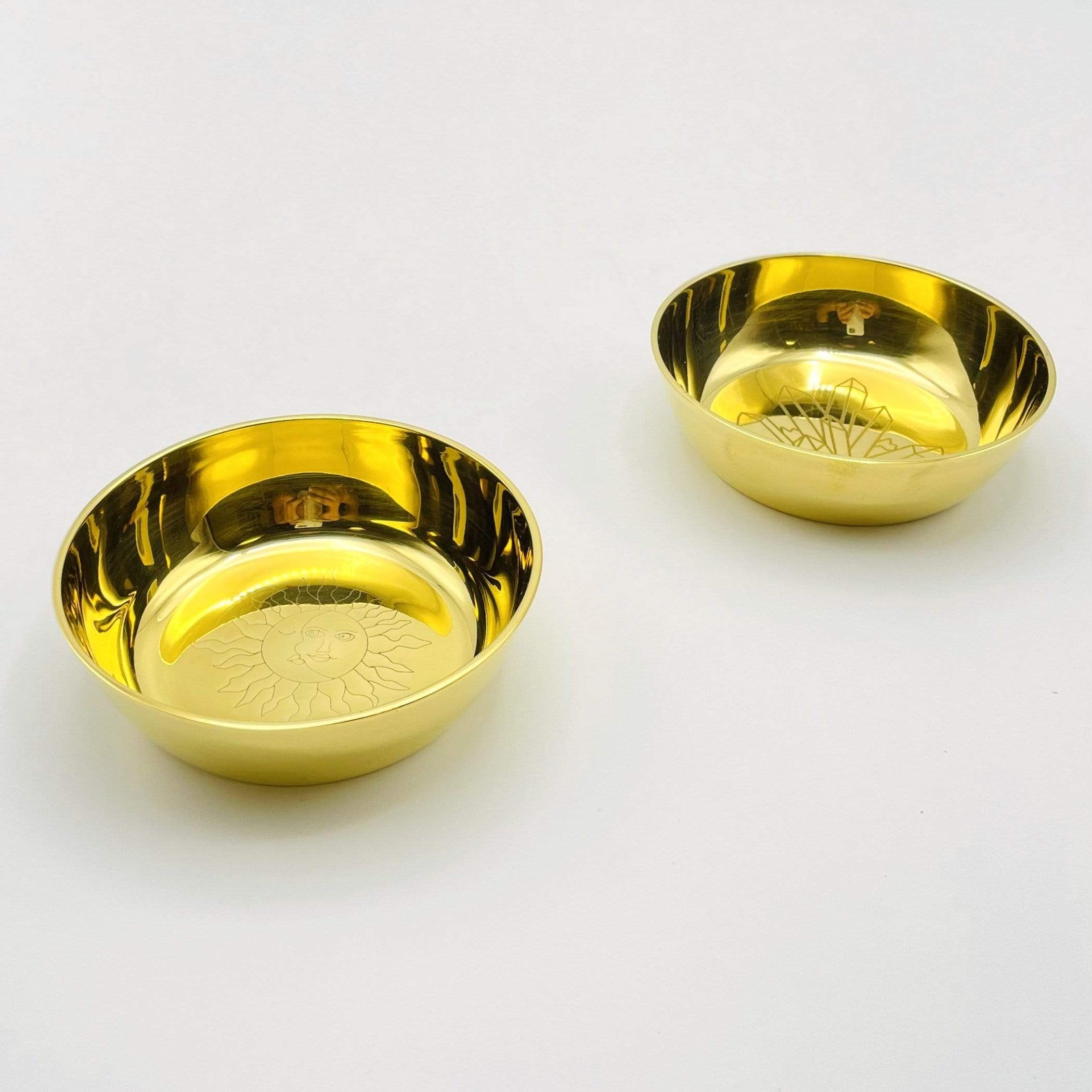 Brass Offering Bowls - Engraved - Crystals or Sun and Moon -: Crystal Cluster