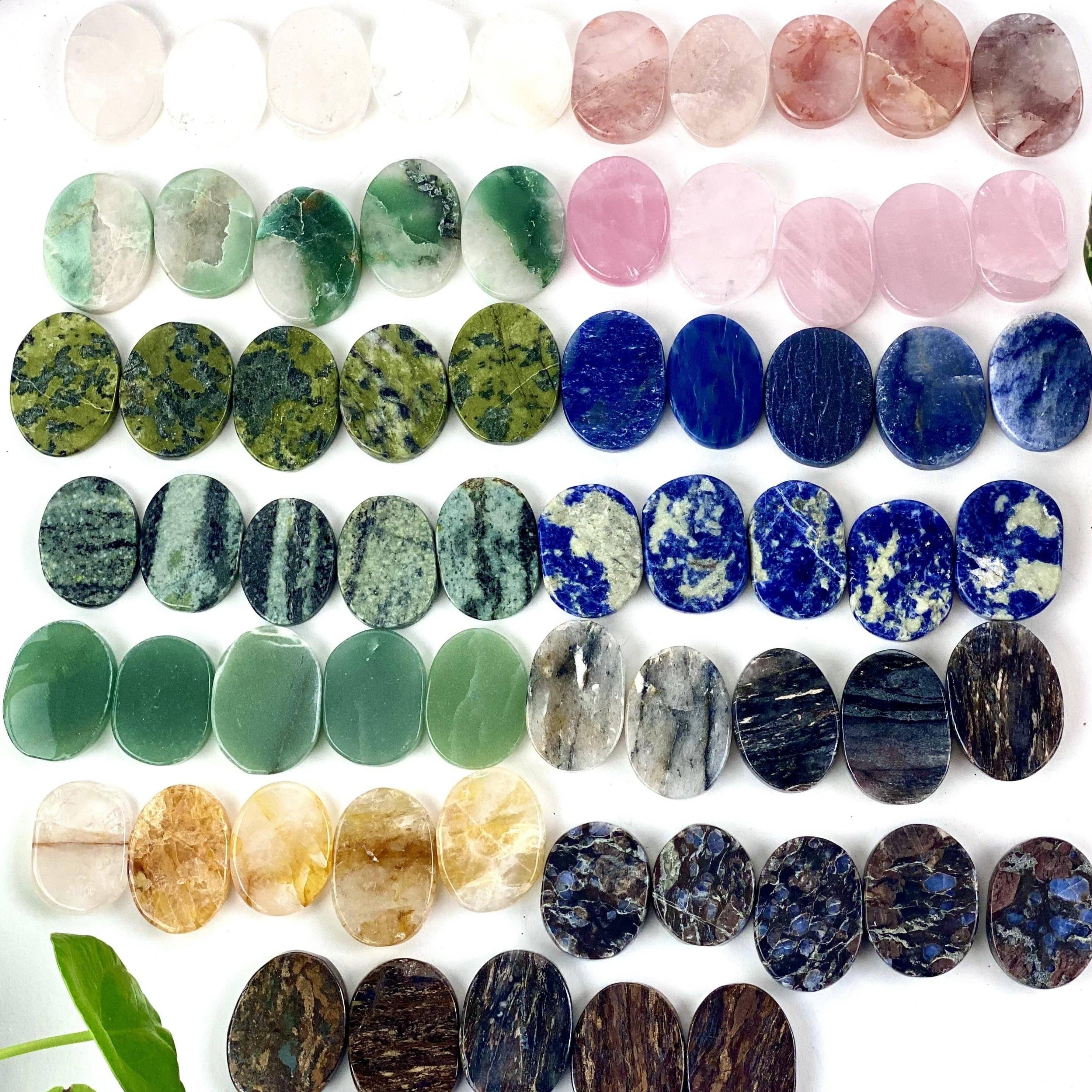 Gemstone Crystal Worry Stone - Finger Massage Stone (RK11): Green Snakeskin Jasper