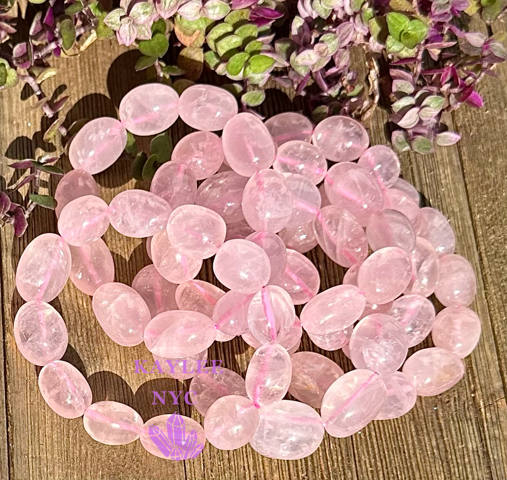 ~15 Rose Quartz Natural Crystal tumble Stretch Bracelet 8”