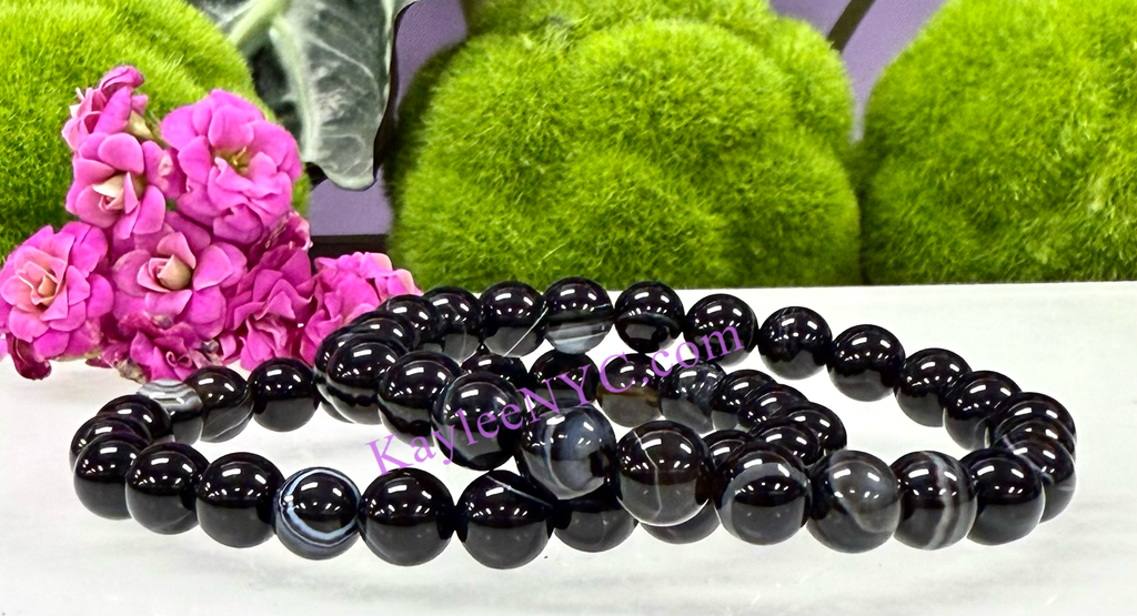 8mm Natural Onyx Crystals Healing Stretch Bracelet 7.5"