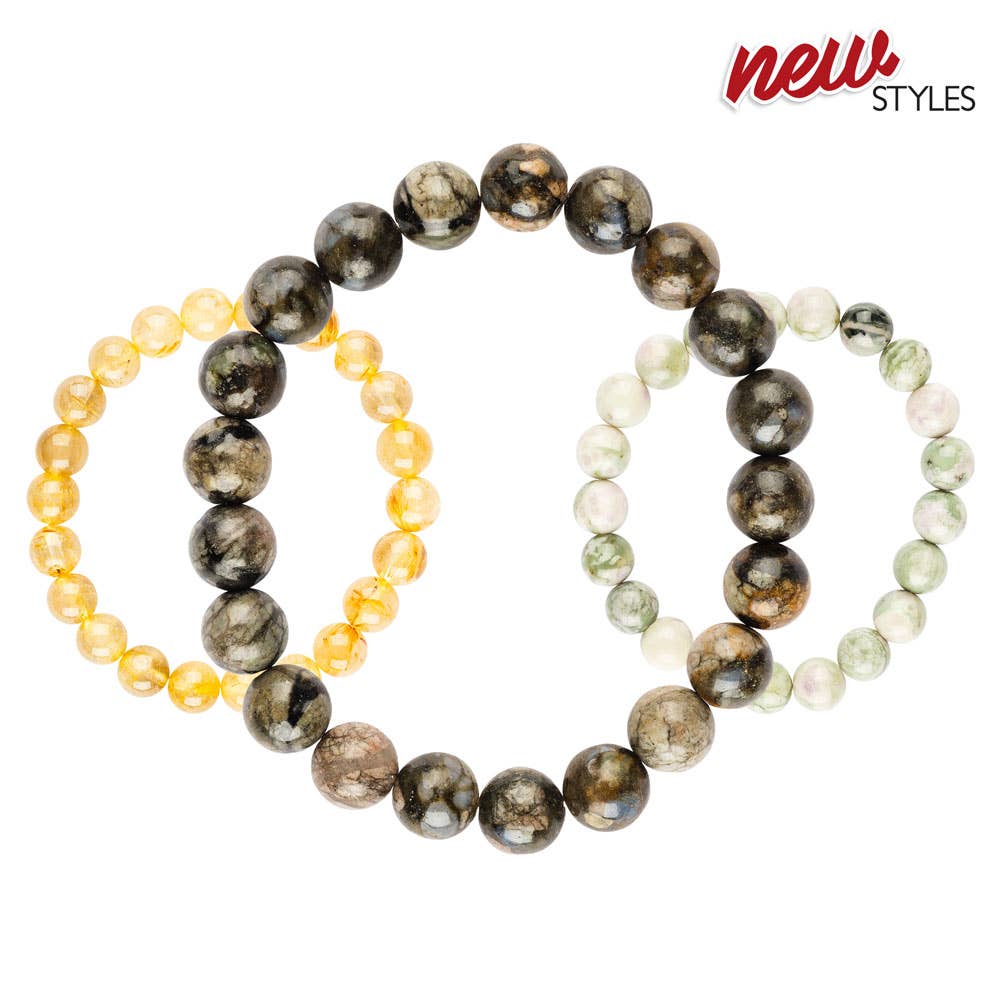 8mm Crystal Gemstone Energy Bead Stretch Bracelets: Labradorite