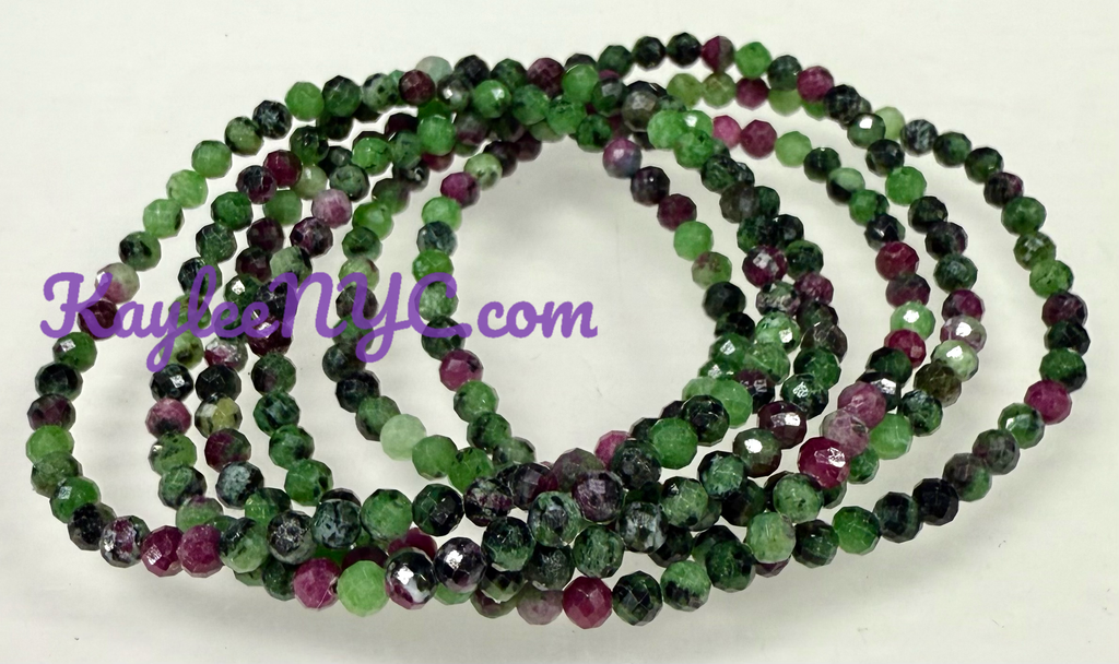 4mm Faceted Natural Ruby Zoisite Crystal Stretch Bracelet