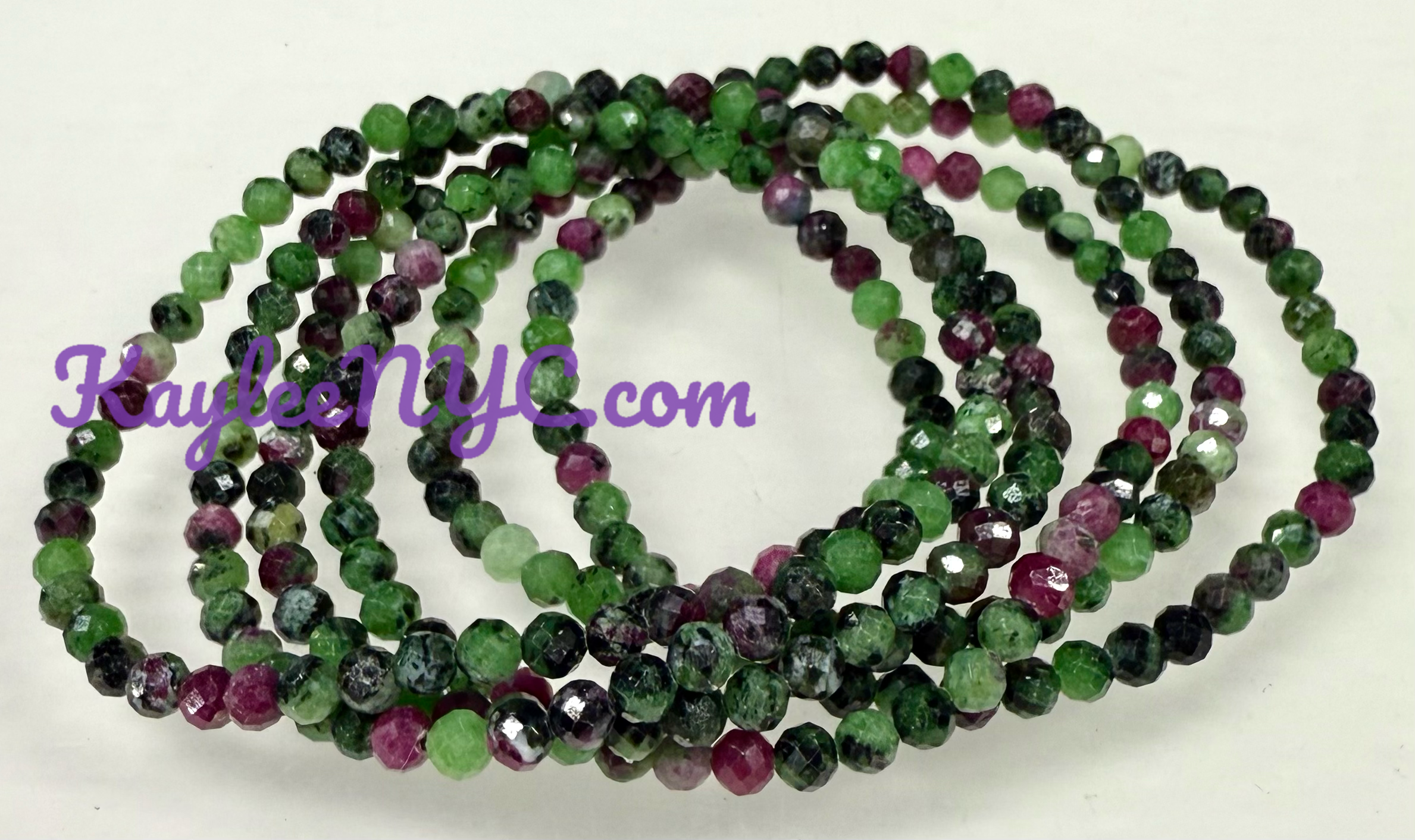 4mm Faceted Natural Ruby Zoisite Crystal Stretch Bracelet