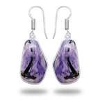 Charoite Earrings – Silver-Plated Bezel, Handmade Design