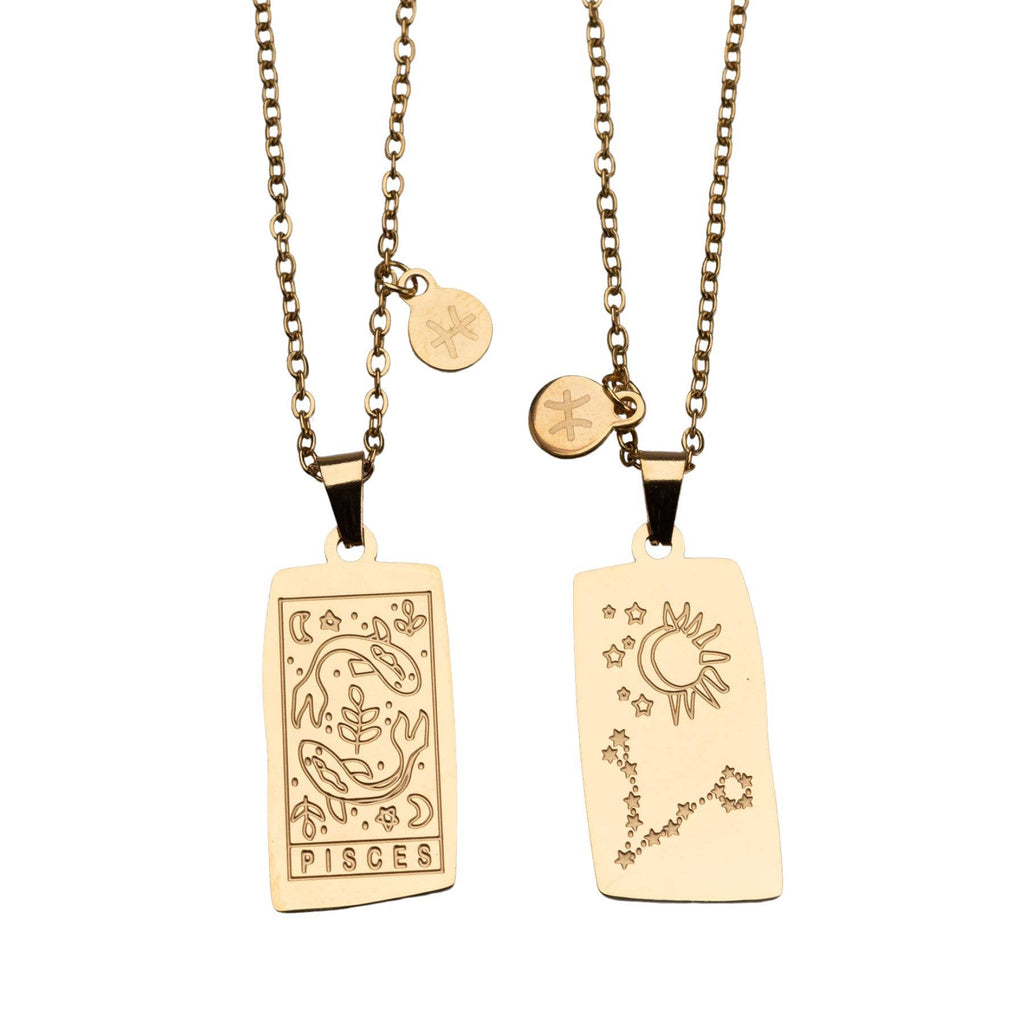 Zodiac Tarot Card & Astrology Necklace: Gold Plated / Pisces