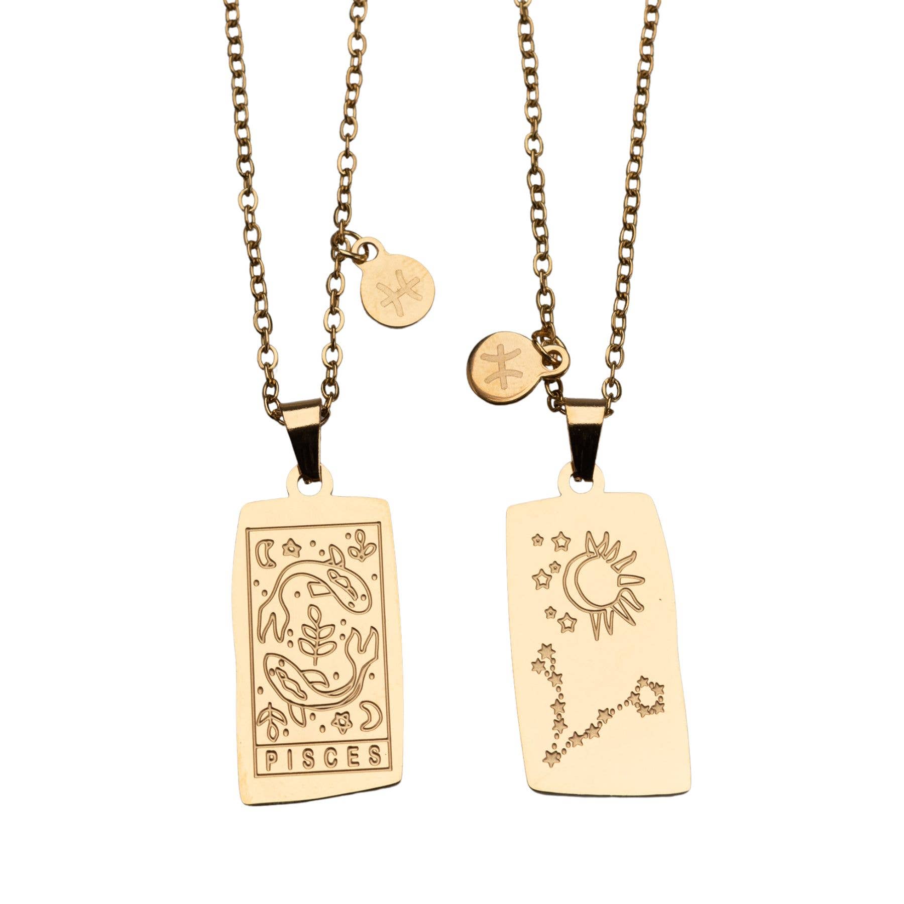Zodiac Tarot Card & Astrology Necklace: Gold Plated / Pisces