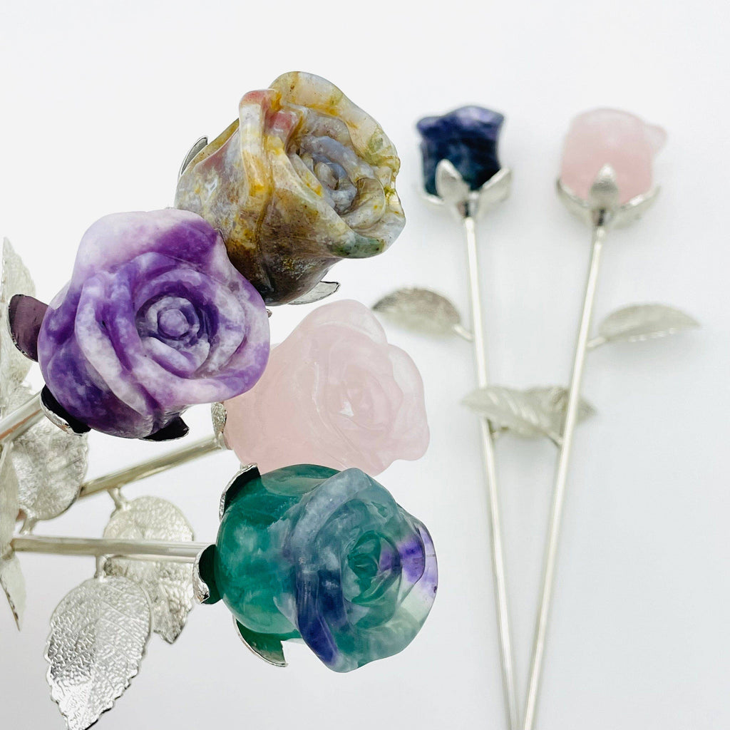 Crystal Rose - Carved Stone -: Yooperlite / Gold