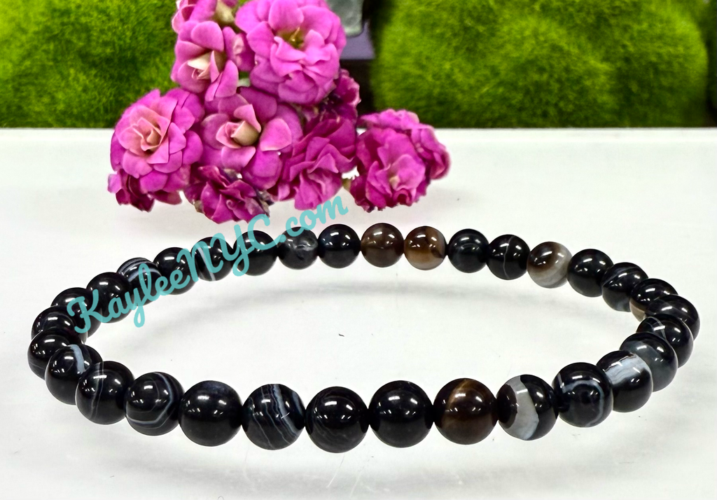 6mm Natural Onyx Crystal Healing Stretch Bracelet 7.5"