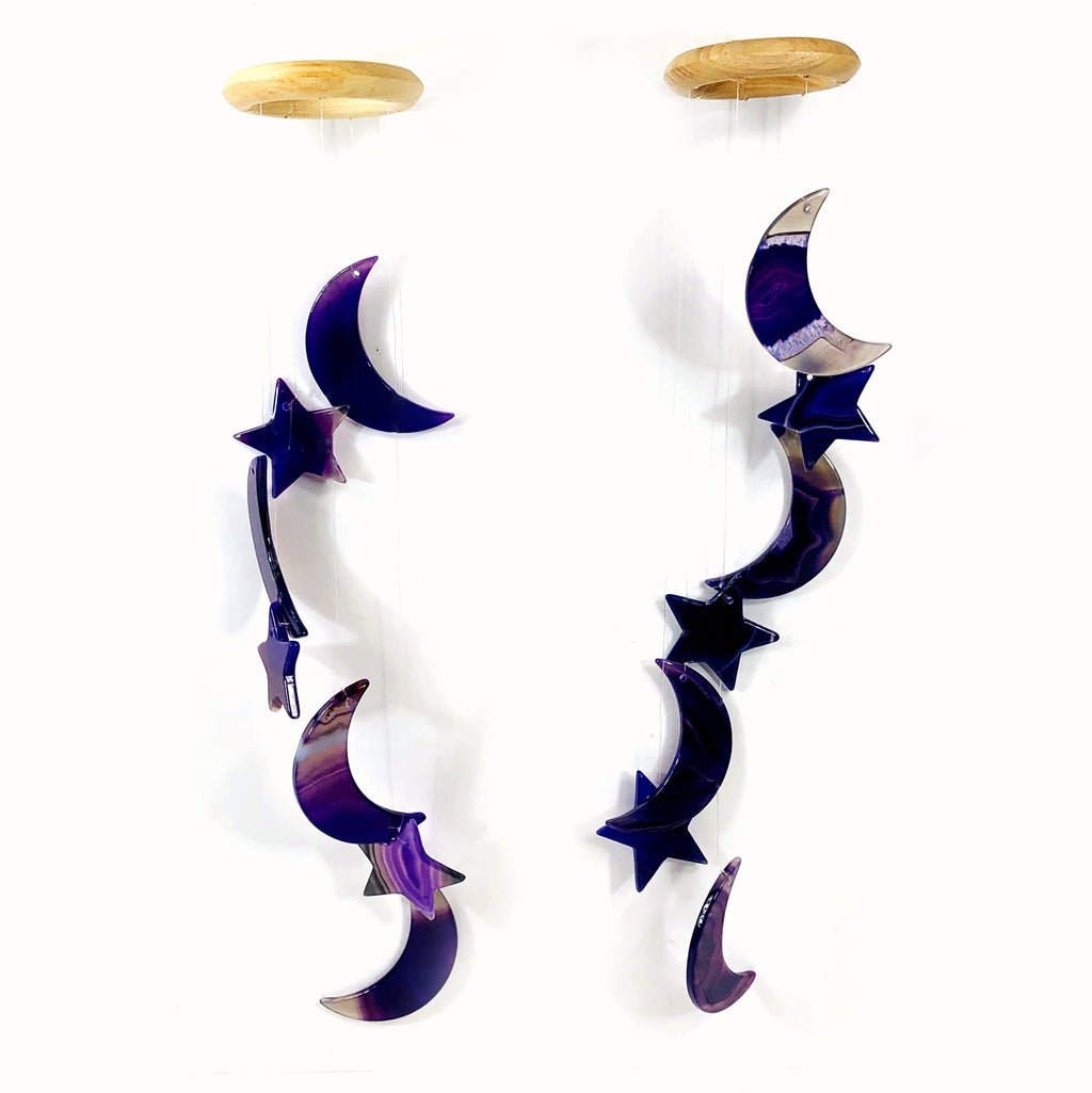 Crystal Agate Moon and Star Wind Chime - 5 Color Options: Blue