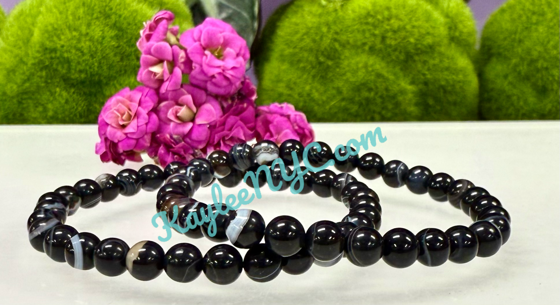 6mm Natural Onyx Crystal Healing Stretch Bracelet 7.5"