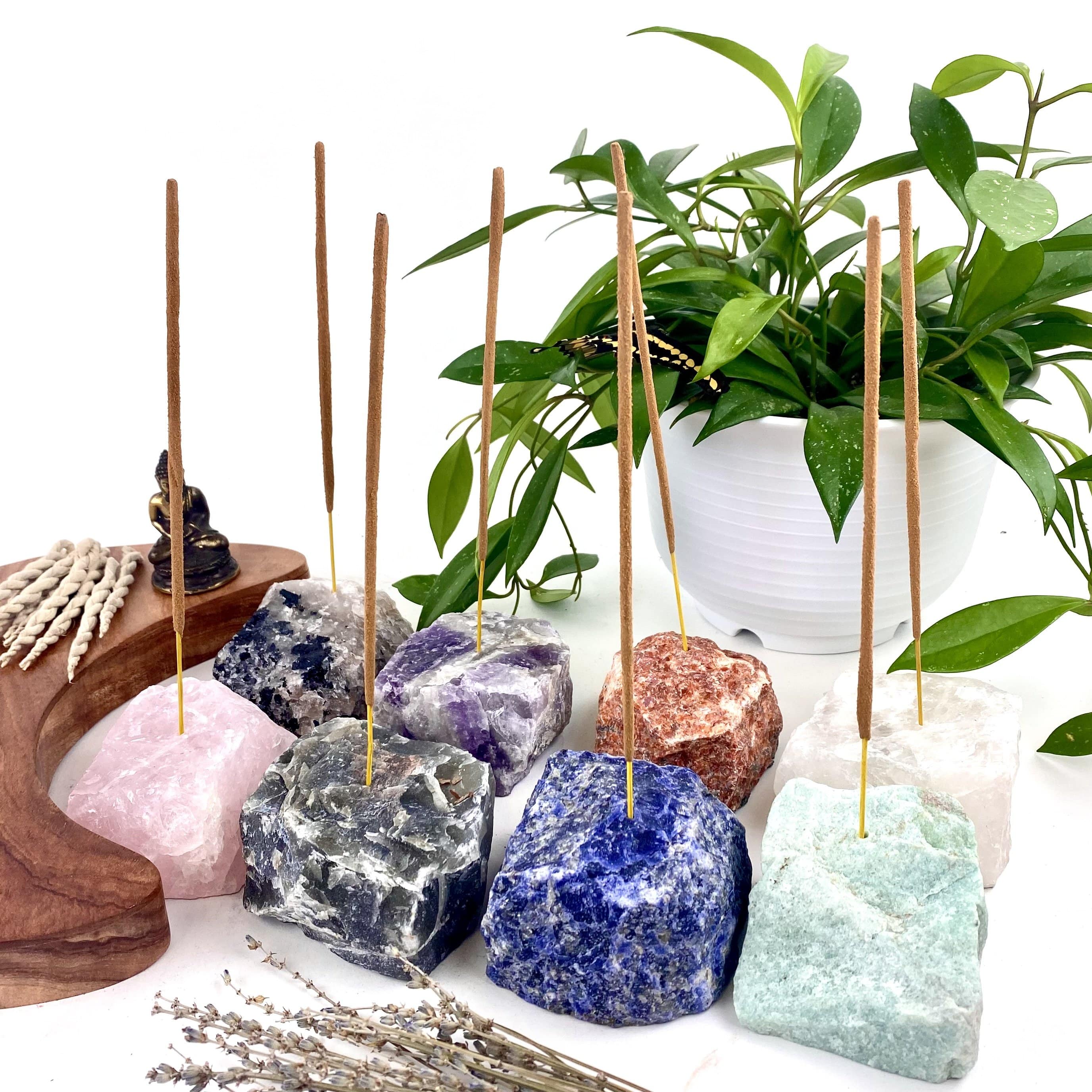 Rough Stone Crystal Incense Burner - Incense Holder: Rose Quartz