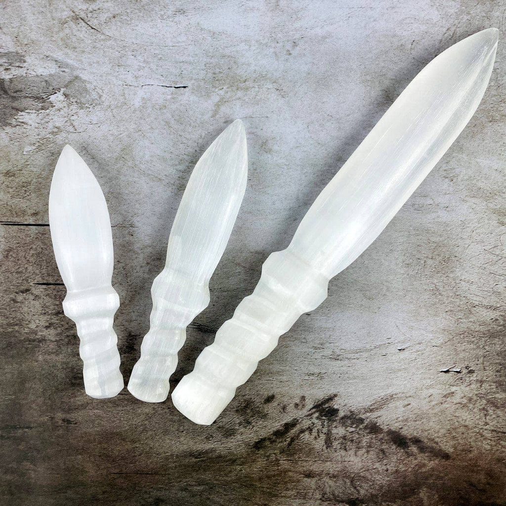 Hand Carved Crystal Selenite Knife with Twisted Handle: 25cm