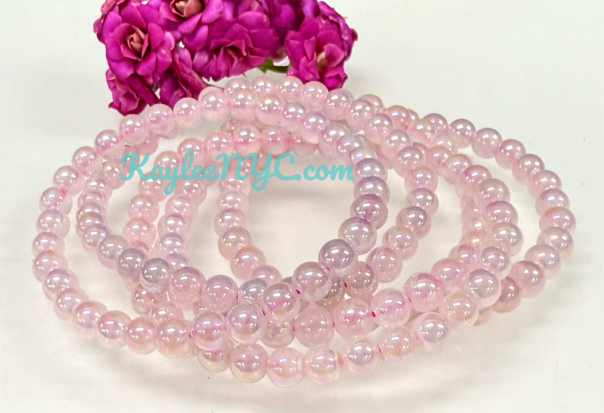 Aura Rose Quartz 6mm 7.5” Crystal Healing Stretch Bracelet