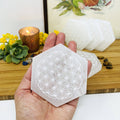 Crystal Selenite Hexagon Engraved Flower of Life
